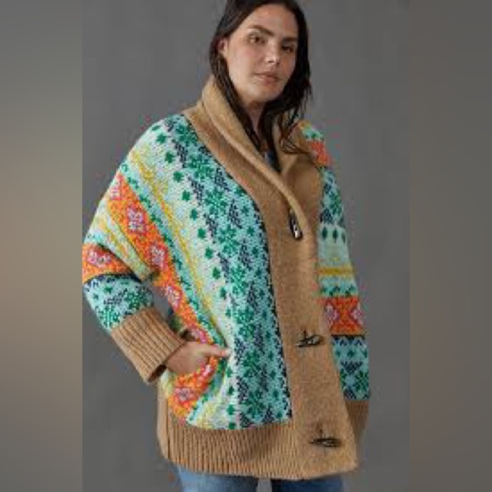 NWT Anthropologie Size 1X Carlotta Abstract Chunky Acrylic Toggle Cardigan $148
